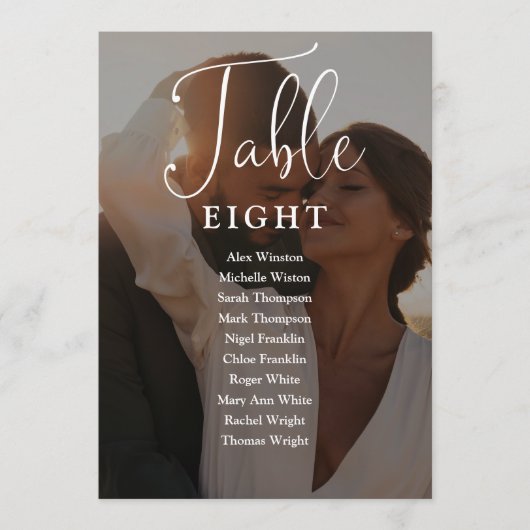 エレガントなスクリプト写真席次表テーブルナンバー 招待状 (正面)