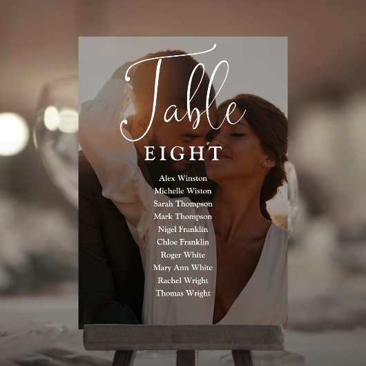エレガントなスクリプト写真席次表テーブルナンバー 招待状