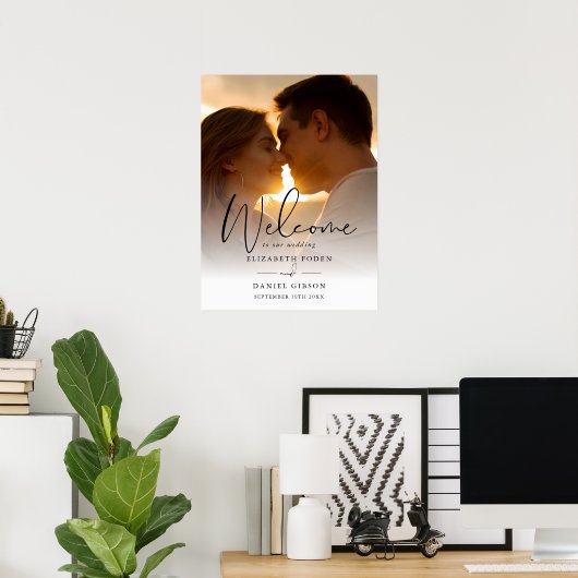 エレガントなスクリプト写真 ウェディング ウェルカムサイン ポスター (ホームオフィス)