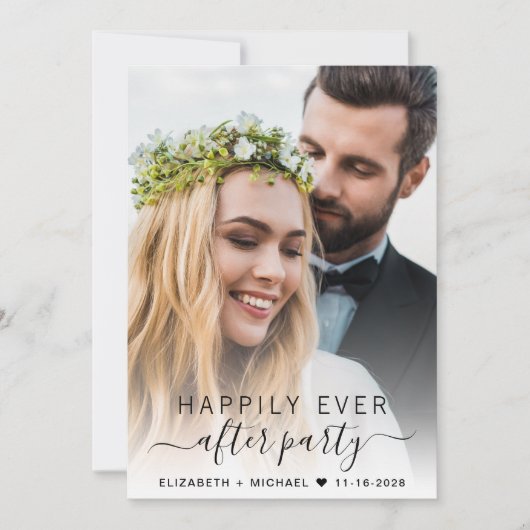 エレガントなスクリプト写真 ウェディング レセプション 招待状 (正面)