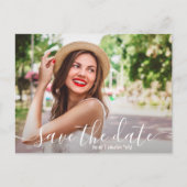 エレガントなスクリプト写真 卒業おめでとう 保存日付 ポストカード (正面)