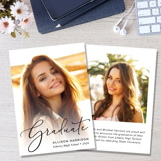 エレガントなスクリプト写真 卒業のお知らせ 案内状