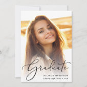 エレガントなスクリプト写真 卒業のお知らせ 案内状 (正面)