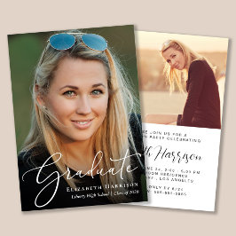 エレガントなスクリプト写真 卒業パーティー招待状 招待状