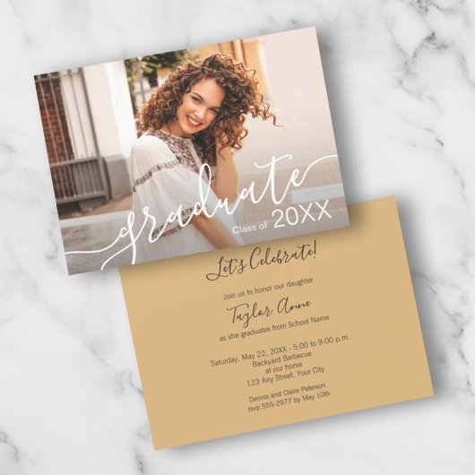 エレガントなスクリプト写真 卒業パーティー招待状 招待状