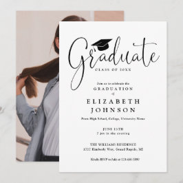 エレガントなスクリプト写真 卒業パーティー 招待状