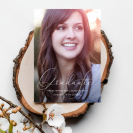 エレガントなスクリプト写真 卒業パーティー 白 招待状