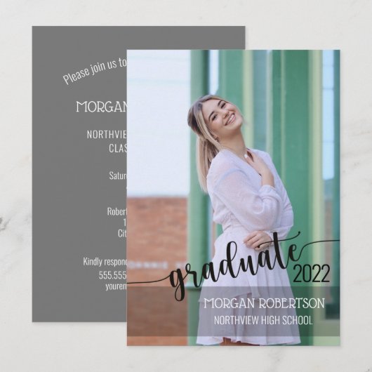 エレガントなスクリプト写真 卒業招待状 招待状 (正面/裏面)