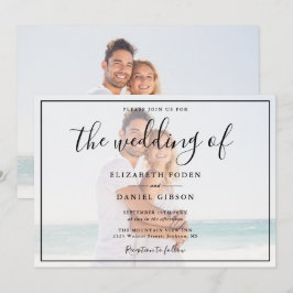 エレガントなスクリプト写真 白黒 ウェディング 招待状
