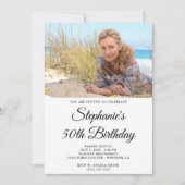 エレガントなスクリプト写真 50歳の誕生日 招待状 (正面)