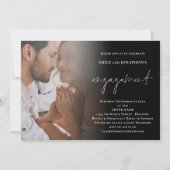 エレガントなスクリプト写真QRコードエンゲージメントブラック 招待状 (正面)