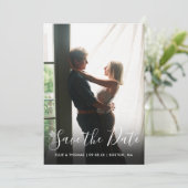 エレガントなスクリプト写真QRコード結婚式 セーブザデート (スタンド正面)