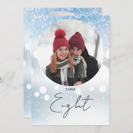 エレガントなスクリプト冬の雪の花テーブルナンバー 招待状 (正面/裏面)