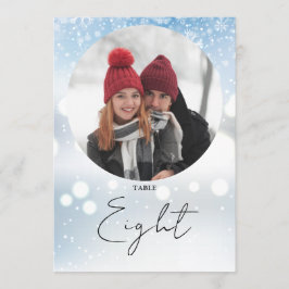 エレガントなスクリプト冬の雪の花テーブルナンバー 招待状