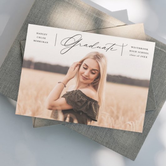 エレガントなスクリプト卒業写真 卒業 案内状