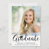 エレガントなスクリプト卒業生 ワンフォト ブラック＆ホワイト 招待状 (正面)