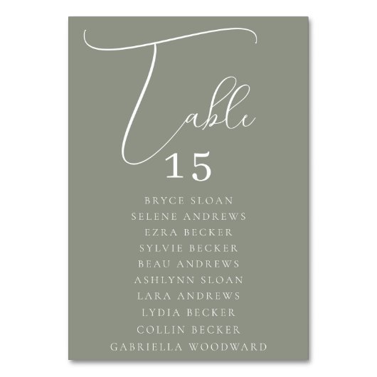 エレガントなスクリプト席札 テーブルナンバー (正面)