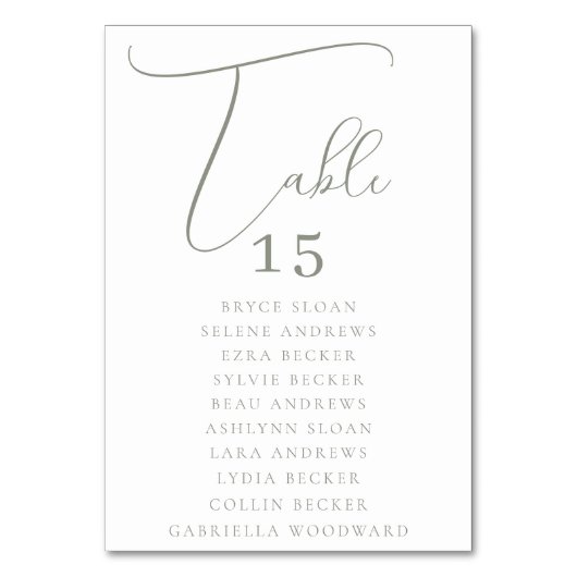 エレガントなスクリプト席札 テーブルナンバー (正面)
