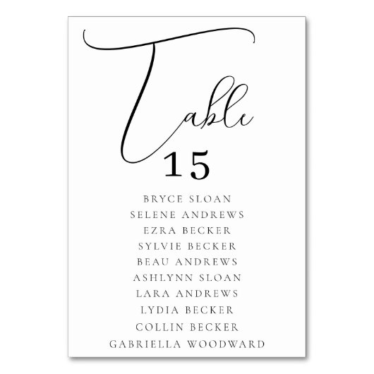 エレガントなスクリプト席札 テーブルナンバー (正面)