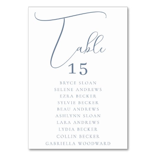 エレガントなスクリプト席 テーブルナンバー (正面)