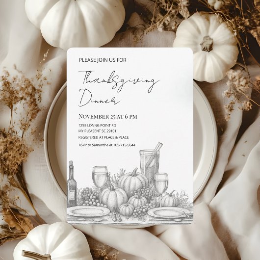 エレガントなスクリプト感謝祭の食事 招待状