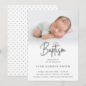 エレガントなスクリプト祝福された洗礼写真,   招待状 (正面/裏面)