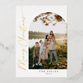 エレガントなスクリプト箔アーチ写真ファミリーハolidayカード 箔シーズンカード (正面)