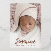 エレガントなスクリプト箔 出生発表カード 箔招待状 (正面)