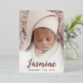 エレガントなスクリプト箔 出生発表カード 箔招待状 (立ち正面)