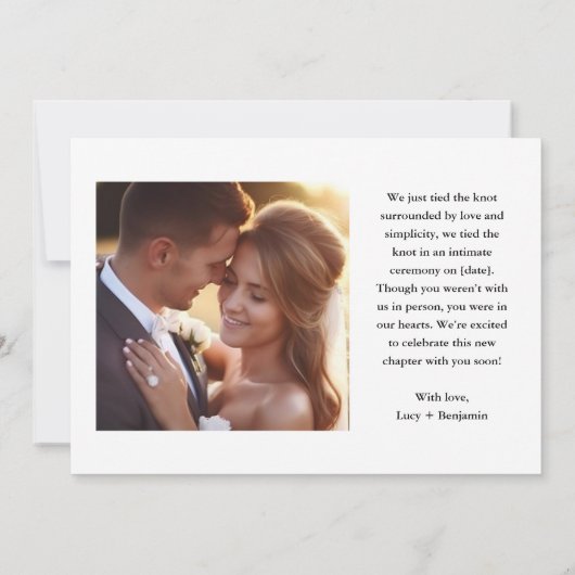 エレガントなスクリプト結婚写真「私たちは秘密結婚しました」 案内状 (裏面)