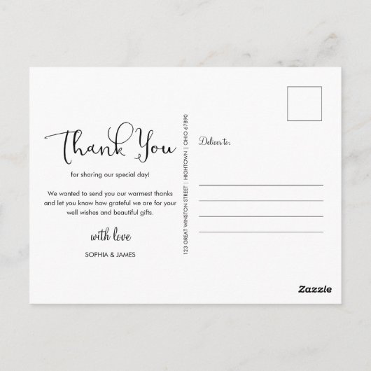 エレガントなスクリプト結婚式の写真感謝状ポストカード ポストカード (裏面)