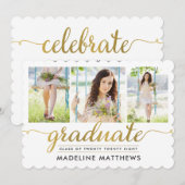 エレガントなスクリプト編集可能カラー卒業招待状 招待状 (正面/裏面)