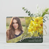 エレガントなスクリプト黄色の花 | 現代の写真卒業証書 案内状 (スタンド正面)