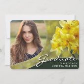 エレガントなスクリプト黄色の花 | 現代の写真卒業証書 案内状 (正面)