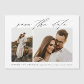 エレガントなスクリプト2枚の写真 ウェディング セーブ・ザ・デート マグネット招待状 (正面)