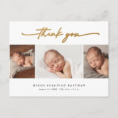 エレガントなスクリプト3枚の写真コラージュベイビーサンキューカード ポストカード (正面)