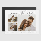 エレガントなスクリプト3枚の写真 ウェディング セーブ・ザ・デート マグネット招待状 (正面/裏面)