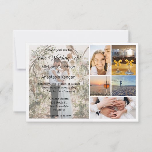 エレガントなスクリプト おしゃれな6枚の写真コラージュ ウェディング 招待状 (正面)