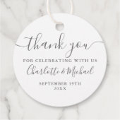 エレガントなスクリプト お礼 グレーとホワイトのウェディング フェイバータグ (裏面)