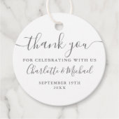 エレガントなスクリプト お礼 グレーとホワイトのウェディング フェイバータグ (正面)