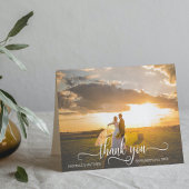 エレガントなスクリプト お礼 結婚式のメモカード | 写真付き サンキューカード