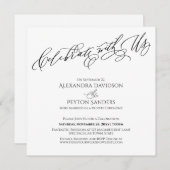 エレガントなスクリプト お祝いに参加しよう 黒と白 招待状 (正面/裏面)