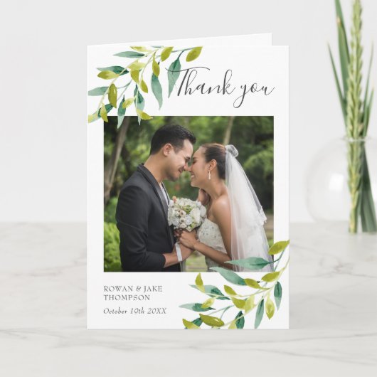 エレガントなスクリプト ウェディング フォト サンクスカード サンキューカード (正面)