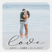 エレガントなスクリプト ウェディング フォト パーソナライズ ステッカー (正面)