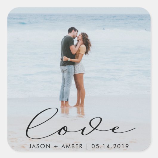 エレガントなスクリプト ウェディング フォト パーソナライズ ステッカー (正面)