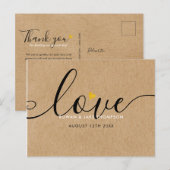 エレガントなスクリプト ゴールド ハート サンクス ラスティ クラフト ポストカード (正面/裏面)
