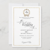 エレガントなスクリプト ゴールド リング モノグラム フォト ウェディング 招待状 (正面)