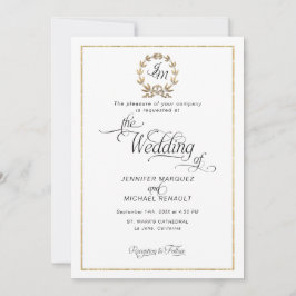 エレガントなスクリプト ゴールド リング モノグラム フォト ウェディング 招待状