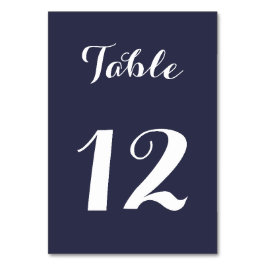エレガントなスクリプト シック ブルー ホワイト ウェディング ブライド パーティー テーブルナンバー