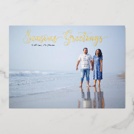 エレガントなスクリプト シーズンズ グリーティングス 個人名入り 箔シーズンカード